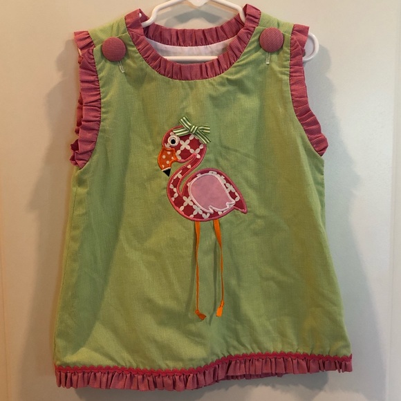 Sweet Teas Girls Flamingo Green Gingham Outfit Size 6 - Picture 1 of 3